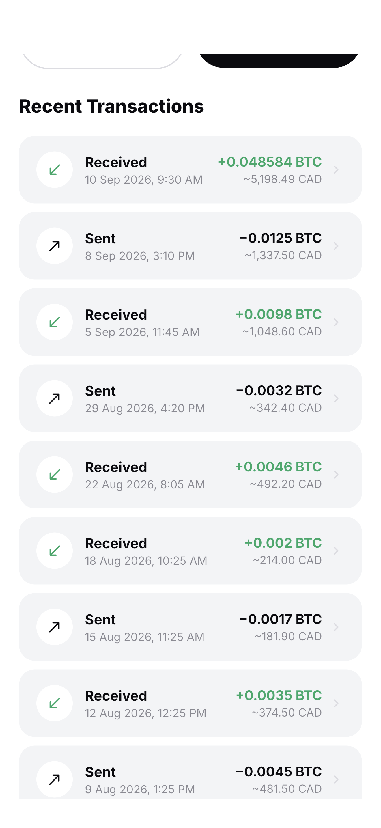 Demonstration transaction history in WEXR